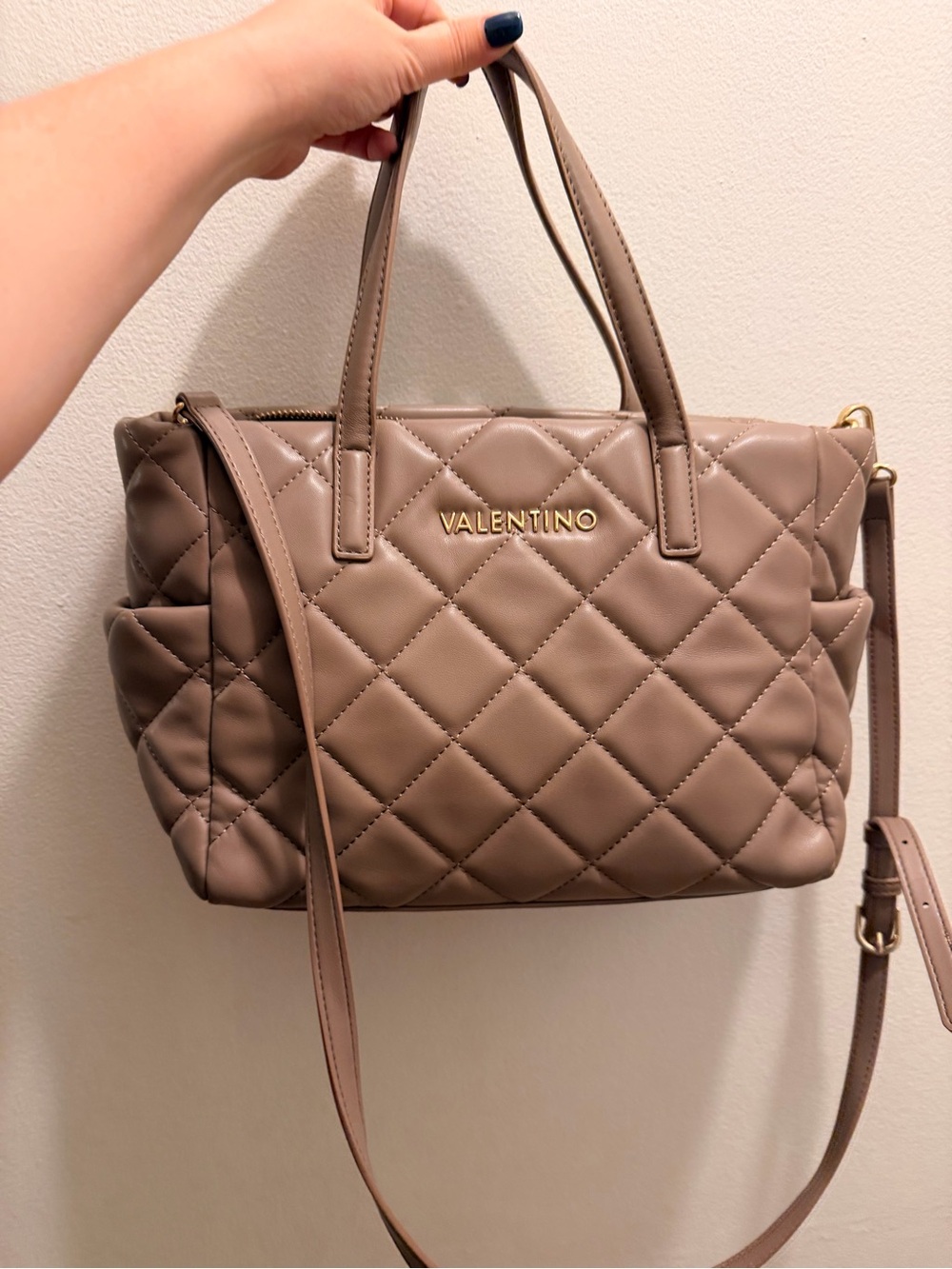 Valentino Quilted Satchel in Taupe Beige